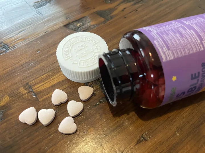 Heart-shaped meltables spilled from the jar